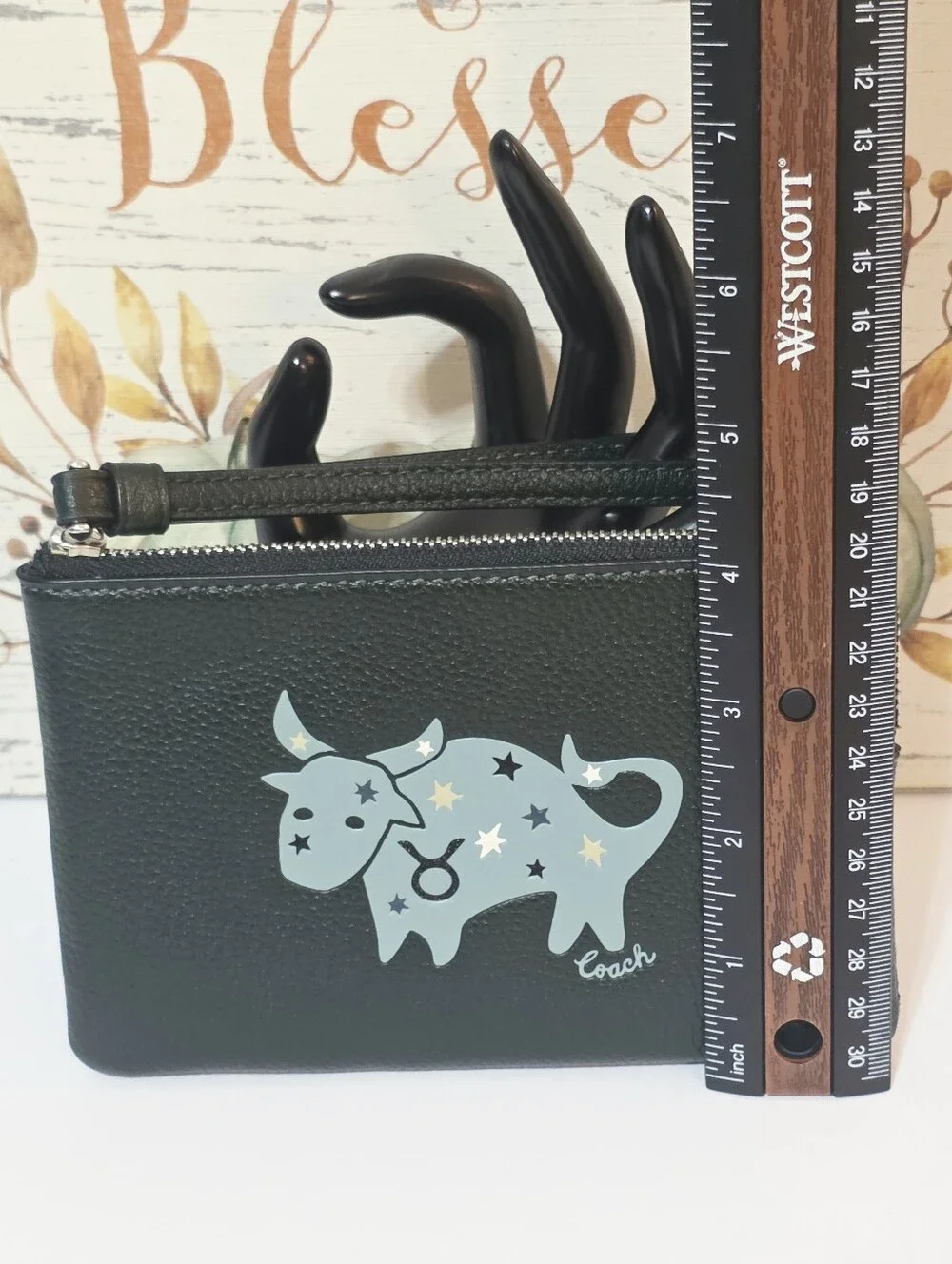 Coach Zodiac Corner Zip Wristlet Card ID Bag Taurus Bull CF536 Zip Amazon Green